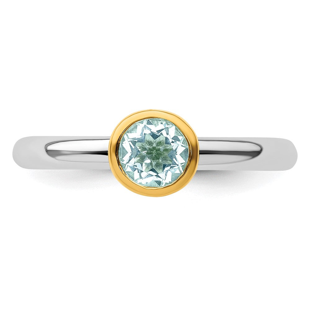 Sterling Silver Stackable Expressions w/Gold-plate Aquamarine Ring Size -8