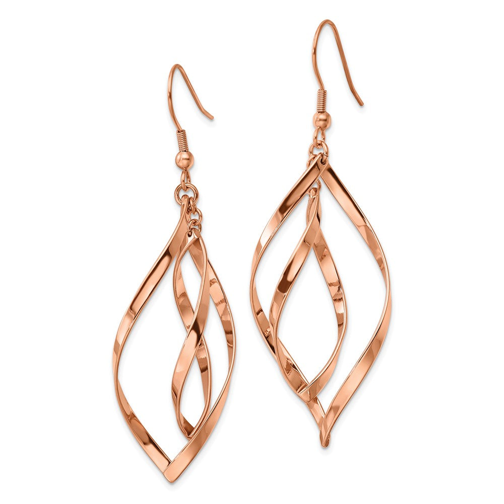 Stainless Steel Polished Rose IP-plated Dangle Shepherd Hook Earrings
