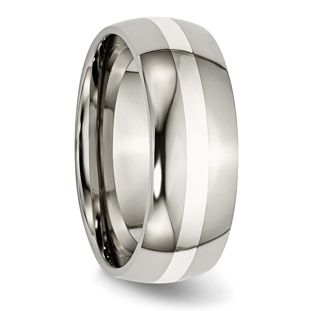 Titanium Polished w/Sterling Silver Inlay 8mm Band Size - 9.5