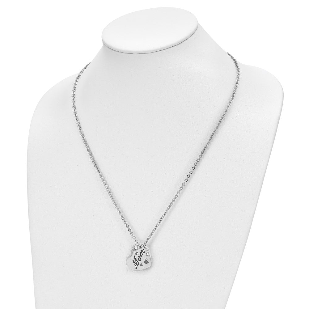 Stainless Steel Polished Enameled Mom Heart 20in Necklace