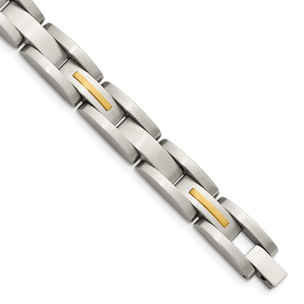 Stainless Steel with 14k Accent 8in Brushed Link Bracelet 8 inches