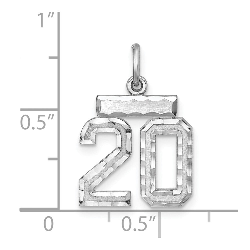 Sterling Silver Rhodium-plated Diamond-cut #20 Charm