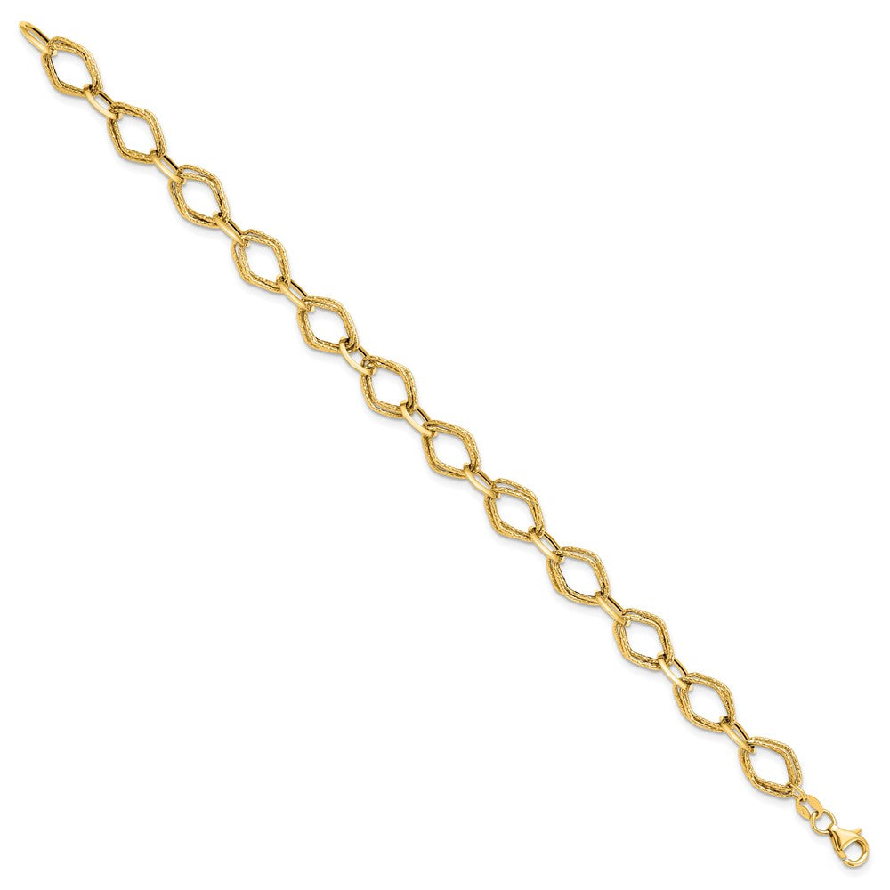 14K Polished and Textured Fancy Link Bracelet 7.5  inches