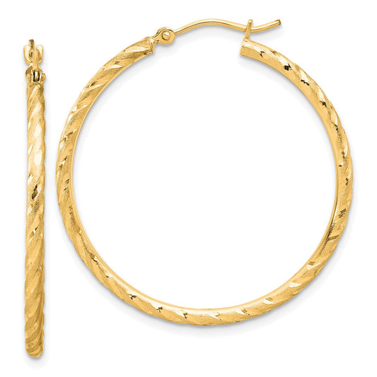 10k Polished and Satin D/C 2.00mm Hoop Earrings