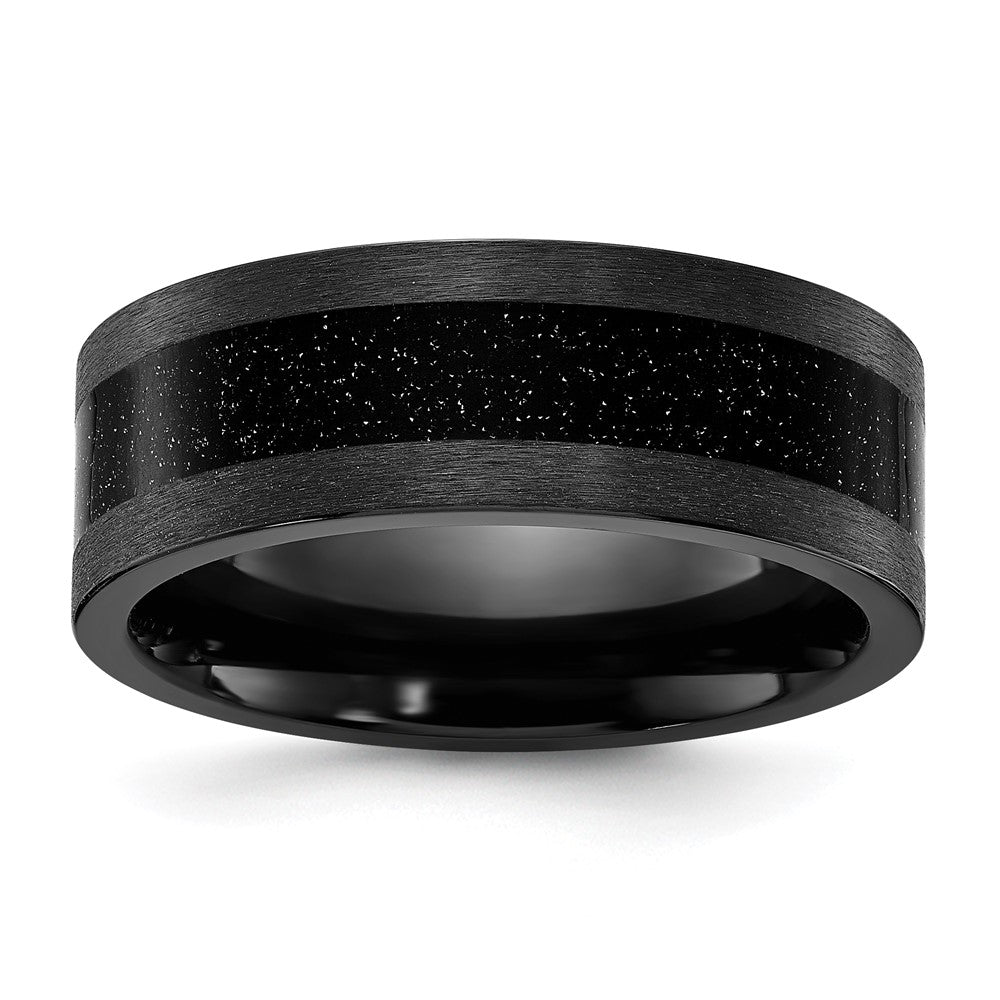 Chisel Black Zirconium Polished with Black Star Sandstone Inlay 8mm Band Size - 9.5