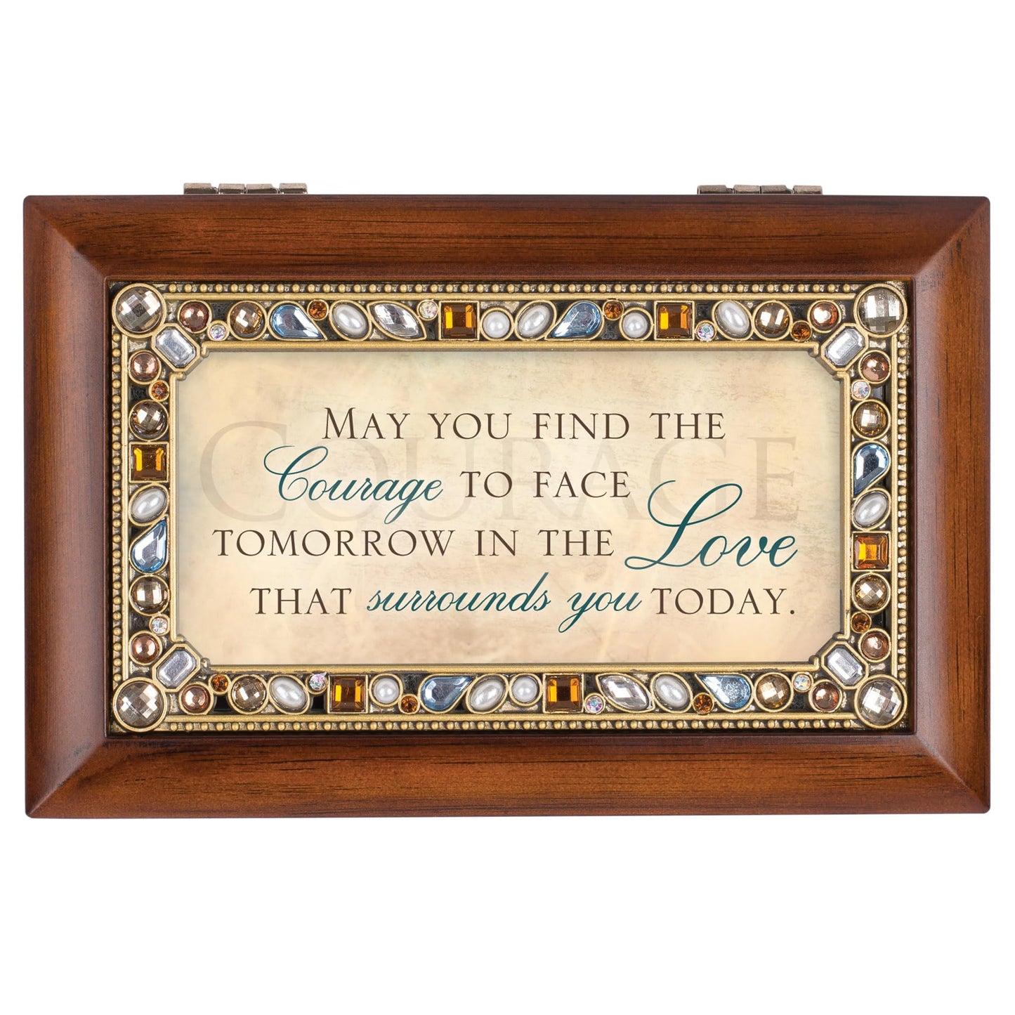 May You Find The Courage Jeweled Woodgrain Jewelry Music Box - Plays Tune Wind Beneath My Wings