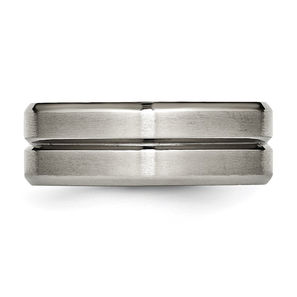 Titanium Brushed and Polished 8mm Grooved Beveled Edge Band Size - 12