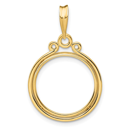 Wideband Distinguished Coin Jewelry 14k Polished Triple Circle Top 17.8mm Prong Coin Bezel Pendant