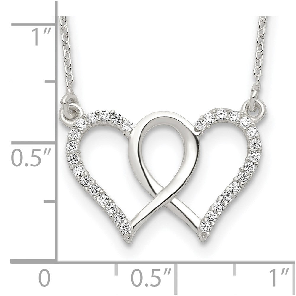 Sterling Silver Polished Interconnected CZ Double Hearts 18 inch Necklace 18 Inches