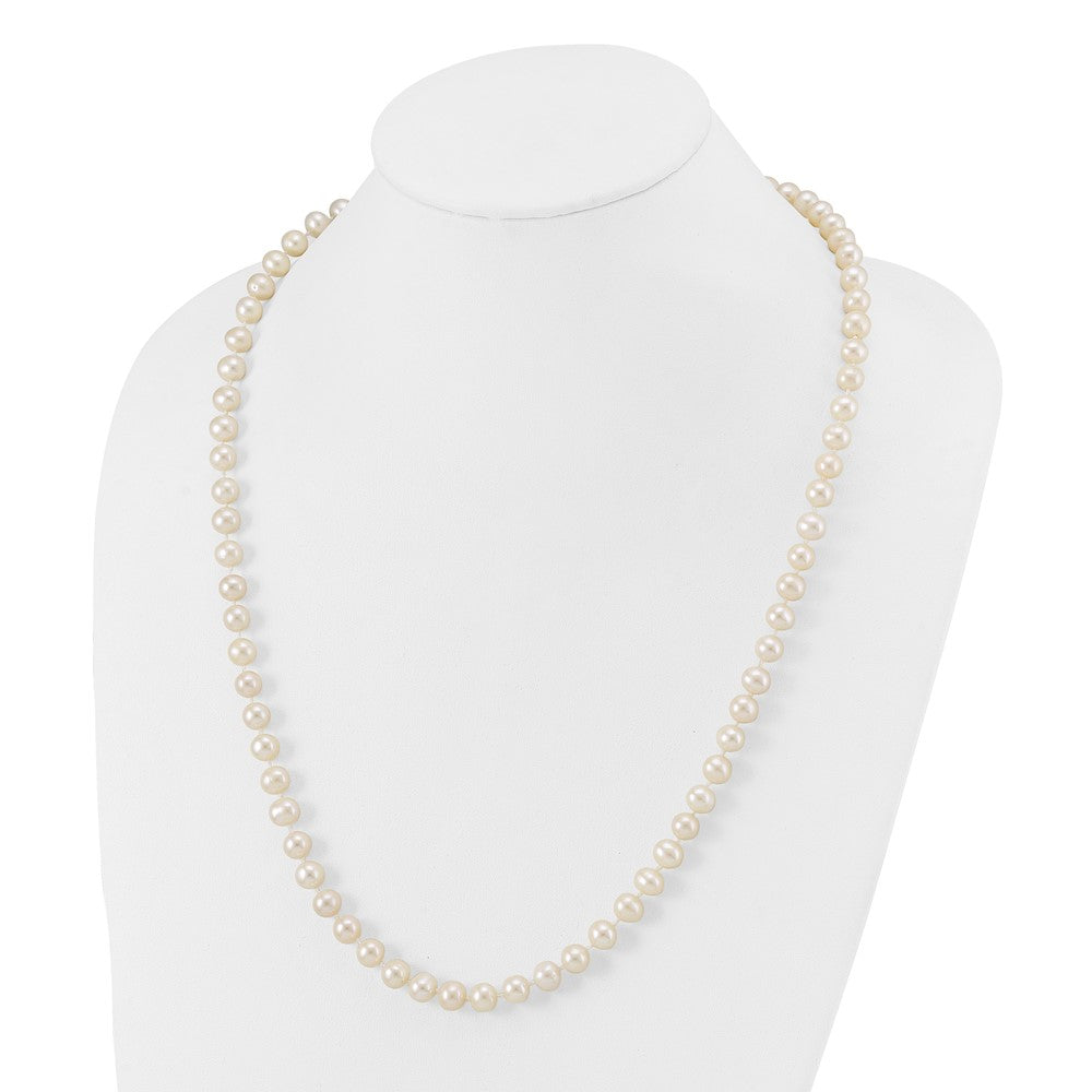 Sterling Silver Rhodium-plated 7-8mm White Near-Round Freshwater Cultured Pearl 24 inch Necklace 24 Inches