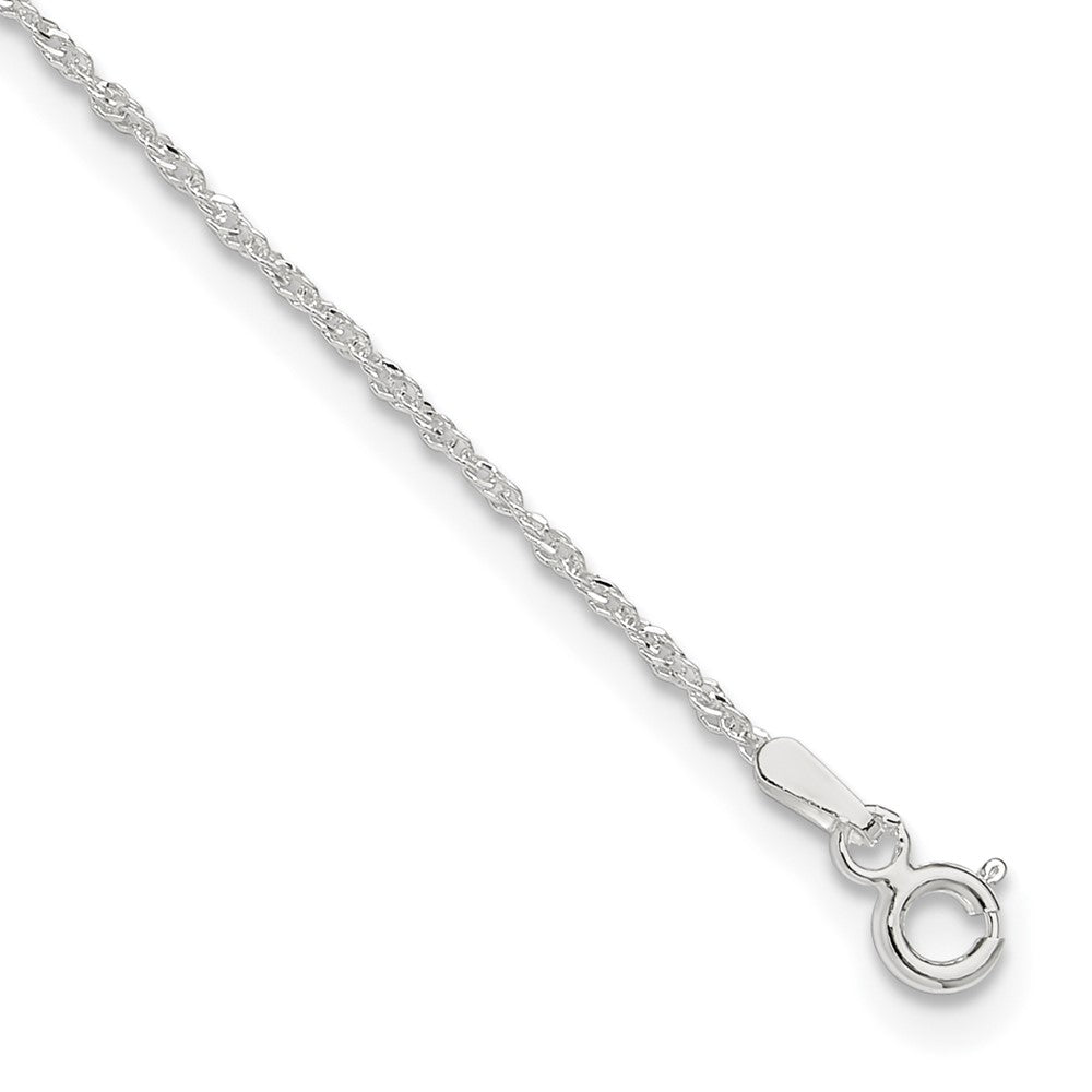 Sterling Silver 1.3mm Singapore 9in Plus 1in ext. Chain Anklet 9 inches