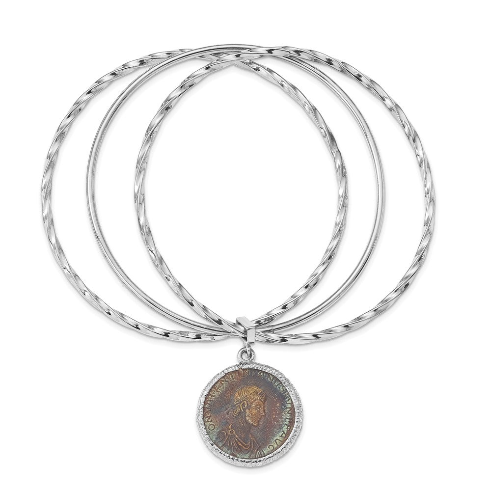 Sterling Silver Rhodium-plated Bronze Roman Coin Bangle
