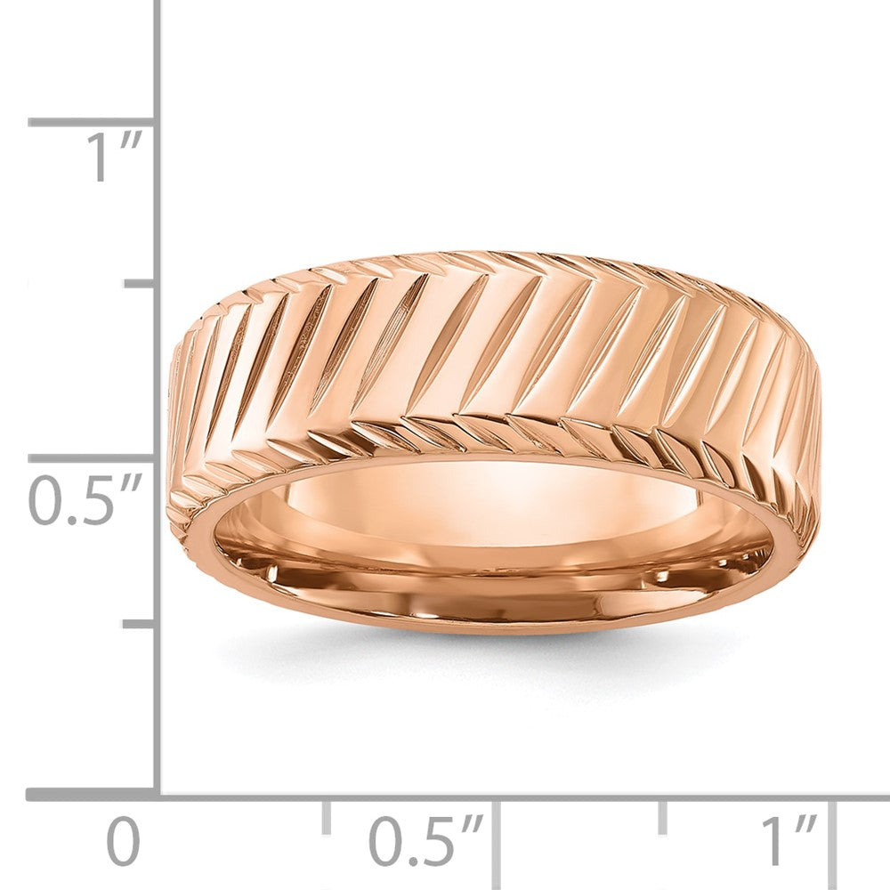 Chisel Stainless Steel Polished Rose IP-plated Grooved 8mm Band Size - 9.5