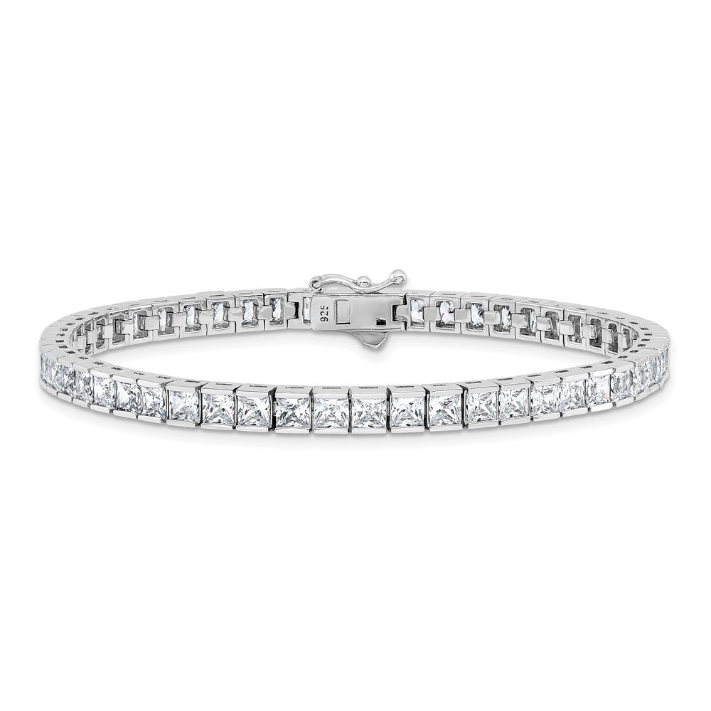 Sterling Shimmer Sterling Silver Rhodium-plated Square 3.5mm x 3.5mm CZ 54 Stone 8 inch Bracelet 8 inches