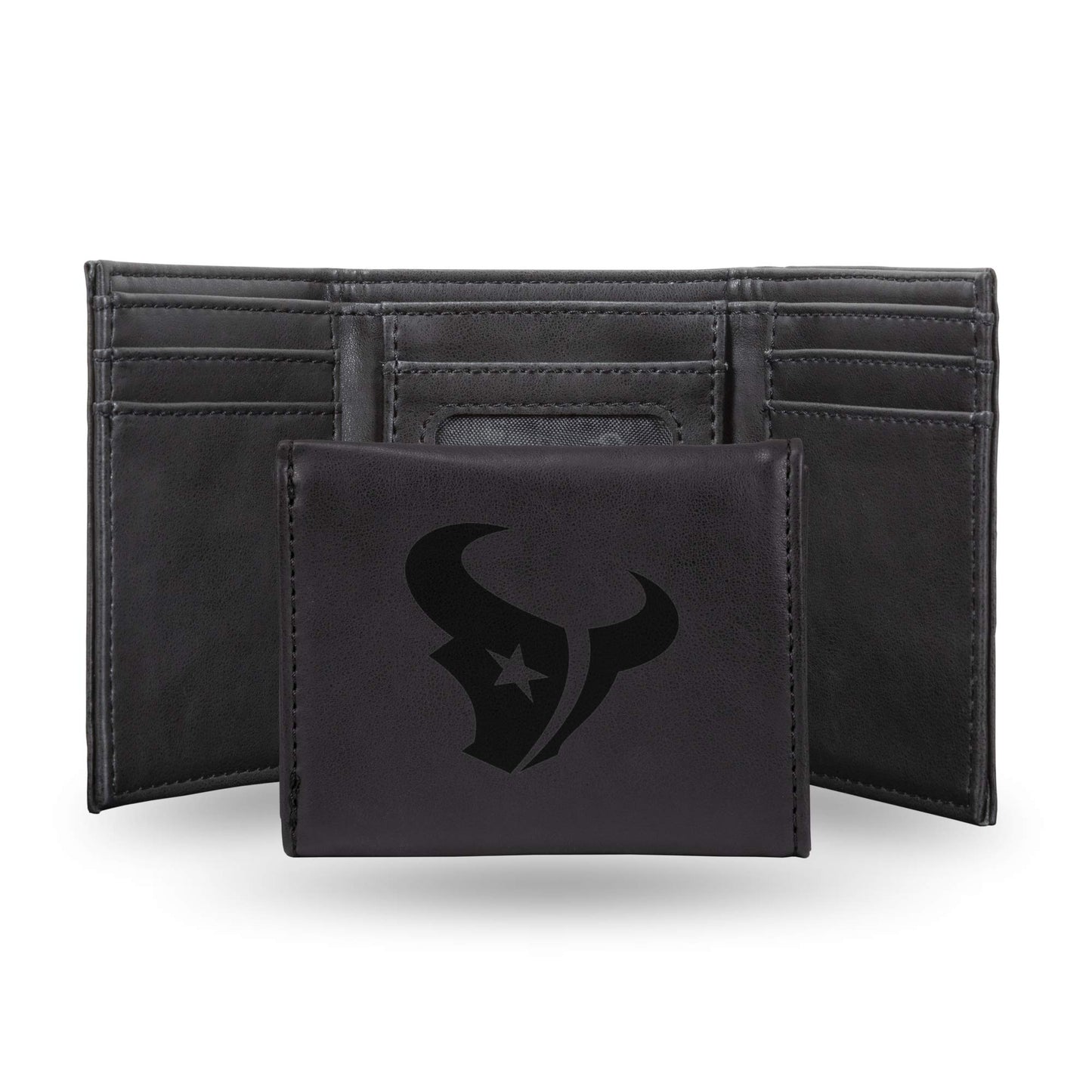Football Rico Industries Houston  Black Laser Engraved Trifold Laser Engraved Tri-Fold Wallet - Men's Accessory