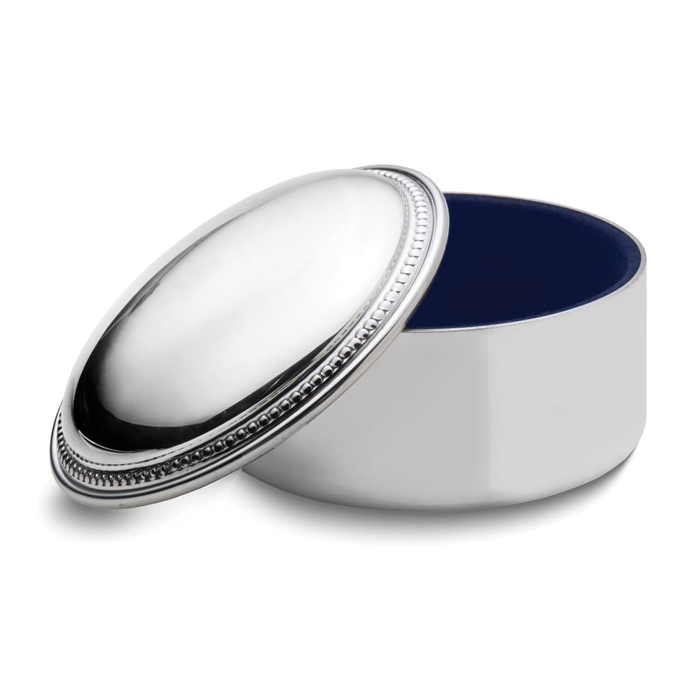 Empire Polished Pewter Beaded Edge Lift-off Lid Round Jewelry Box with Velvet Lining QGM19817