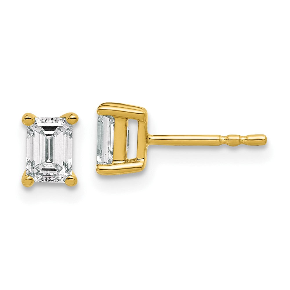 14k Yellow Gold 3/4 ctw Lab Grown Diamond VS+ F+ Emerald 4 Prong Heavy Wt. Stud Earrings