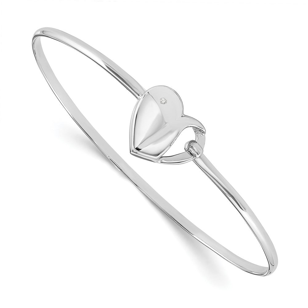 White Ice Sterling Silver Rhodium-plated Diamond Heart Bangle Bracelet 7 inches