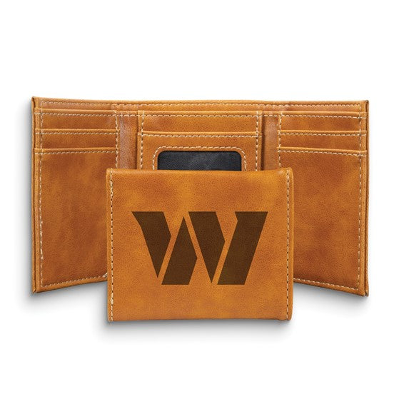 Washington NFL Redskins Laser Engraved Brown Synthetic Leather Trifold Wallet