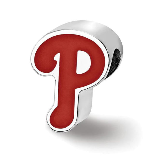 Sterling Silver Rhodium Plated Major League Baseball LogoArt Philadelphia Phillies Enamel Bead