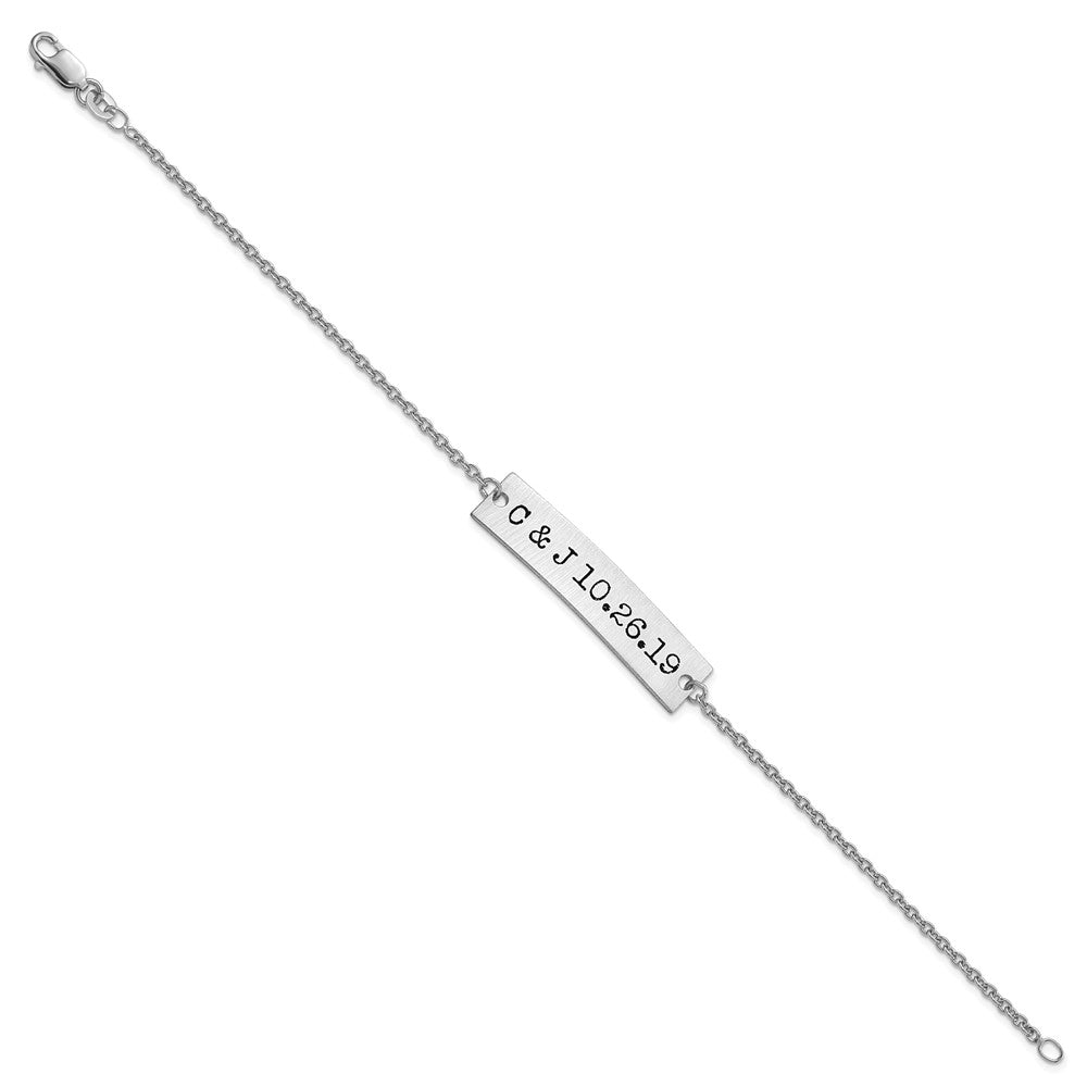 SS/Rhodium-plated Brushed Epoxy Initials and Date Bar Bracelet