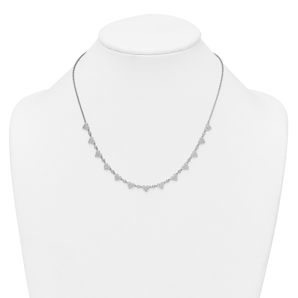 Sterling Silver Rhodium-plated Polished Pave CZ Hearts 16 Inch with 2 Inch Extension Necklace 16 Inches