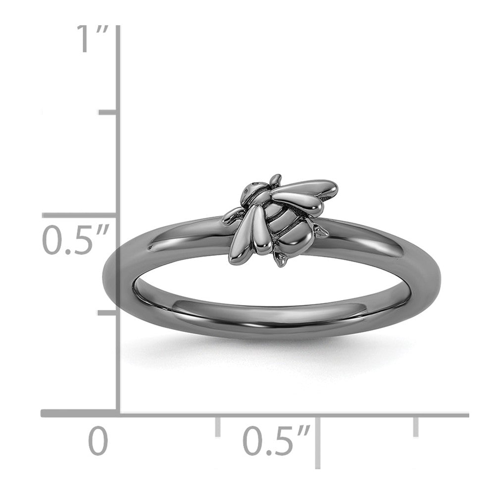 Sterling Silver Stackable Expressions Black Rhodium Bee Ring Size -8