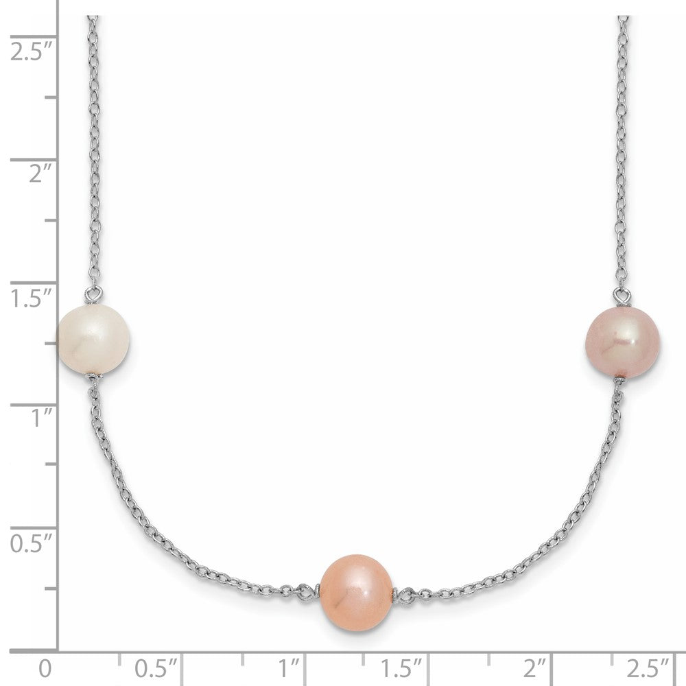 Sterling Silver Rhodium-plated 7-8mm White, Pink and Purple Near-Round Freshwater Cultured Pearl 9-Station 18 inch Necklace 18 Inches