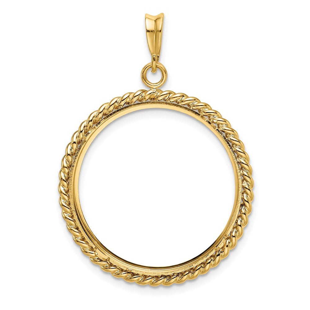 Wideband Distinguished Coin Jewelry 14k Polished with Twisted Wire 25.0mm Prong Coin Bezel Pendant