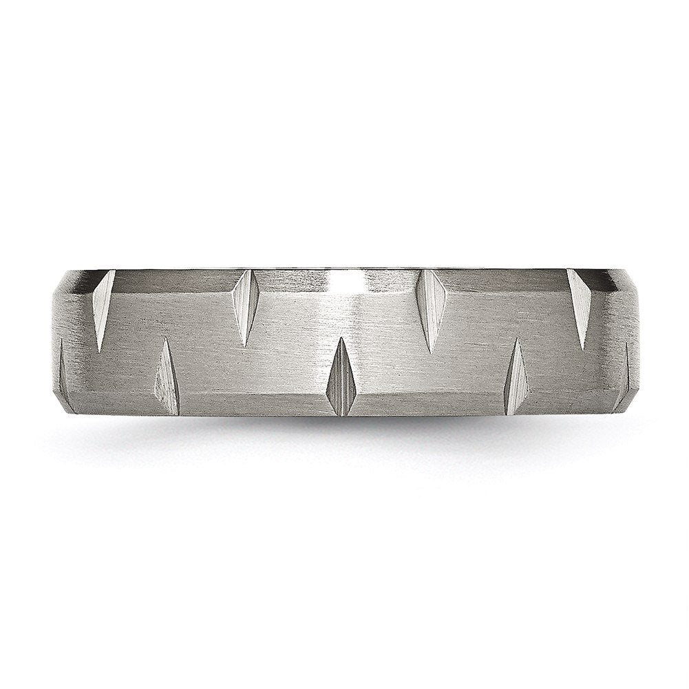 Titanium Brushed 6mm Beveled Edge Notched Band Size - 10