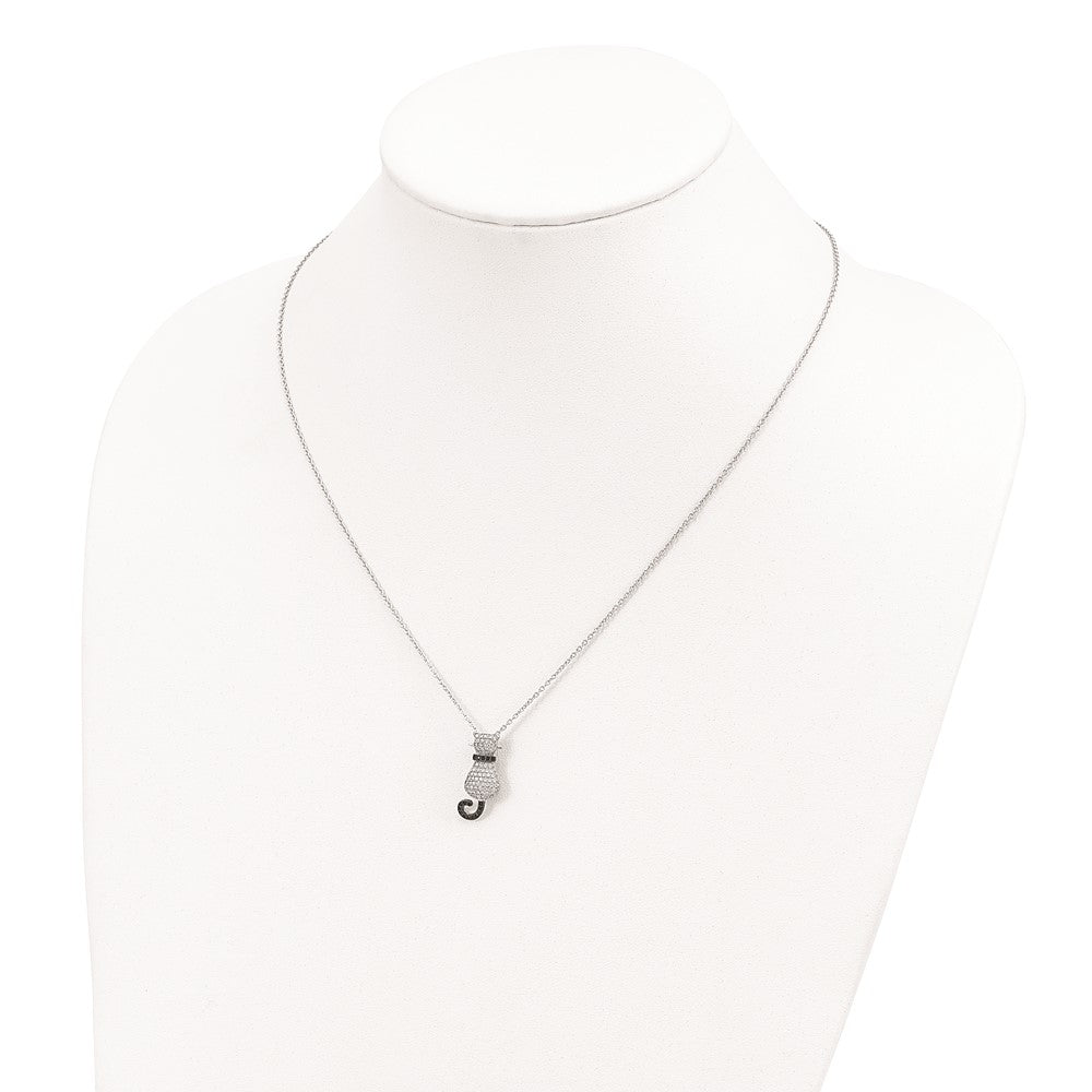 Brilliant Embers Sterling Silver Rhodium-plated 80 Stone 18 inch Micro Pav‚ Black and White CZ Polished Cat Necklace with 2 Inch Extender 18 Inches