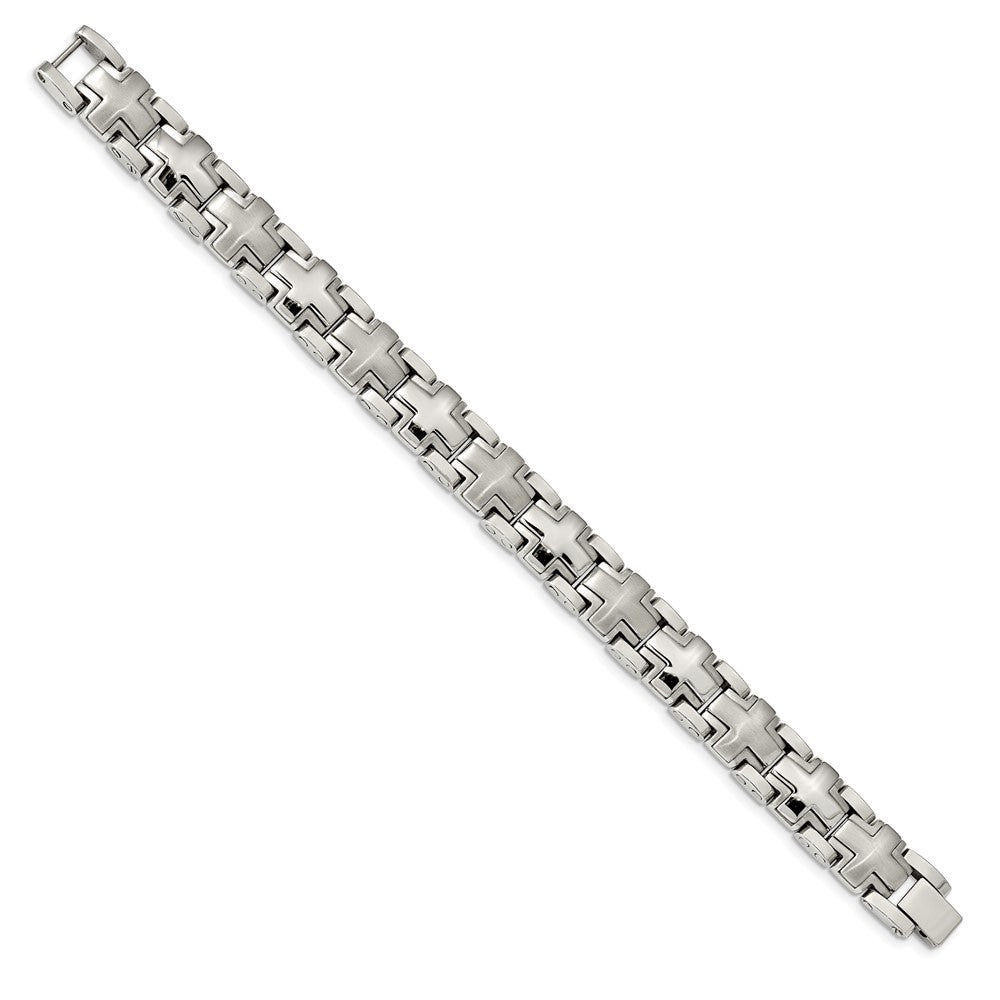 Stainless Steel Brushed and Polished Cross 8.25in Heavy Link Bracelet 8.25 inches