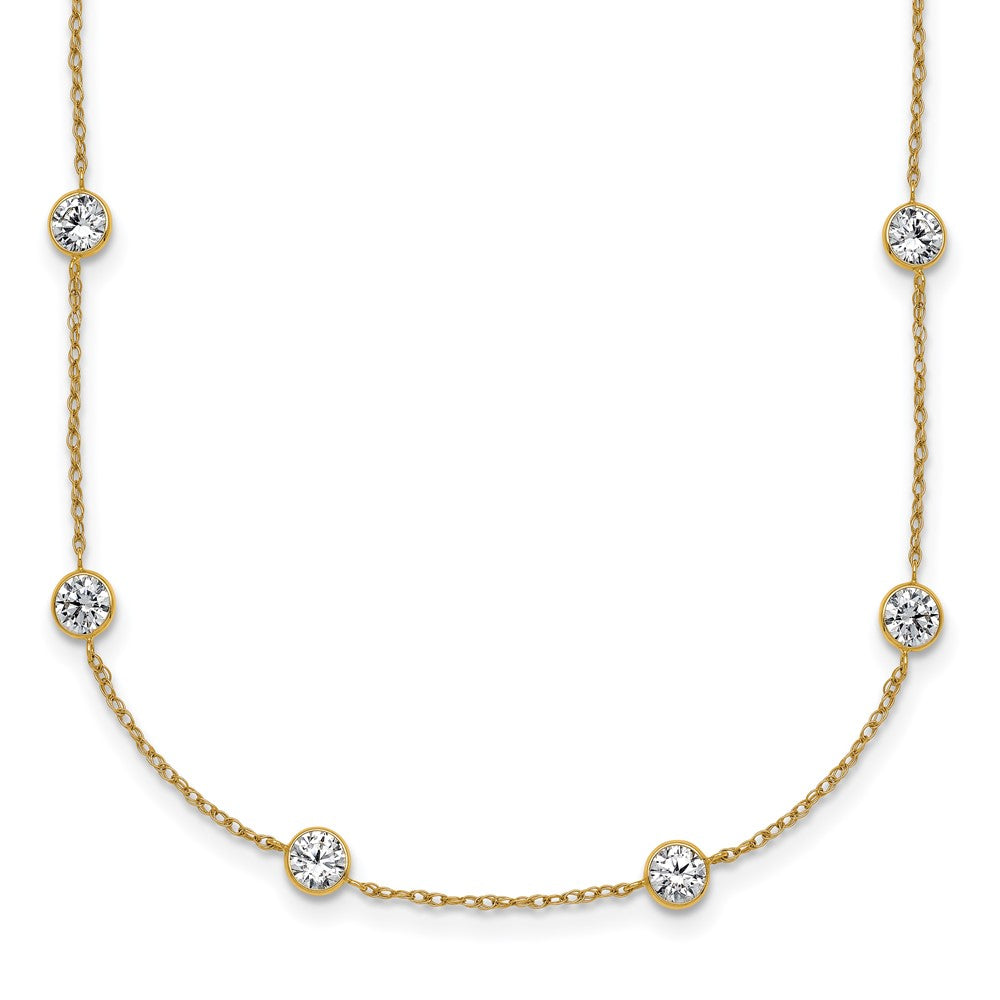 10k Polished Bezel-set Round CZ 14-Station 21.5 inch Necklace