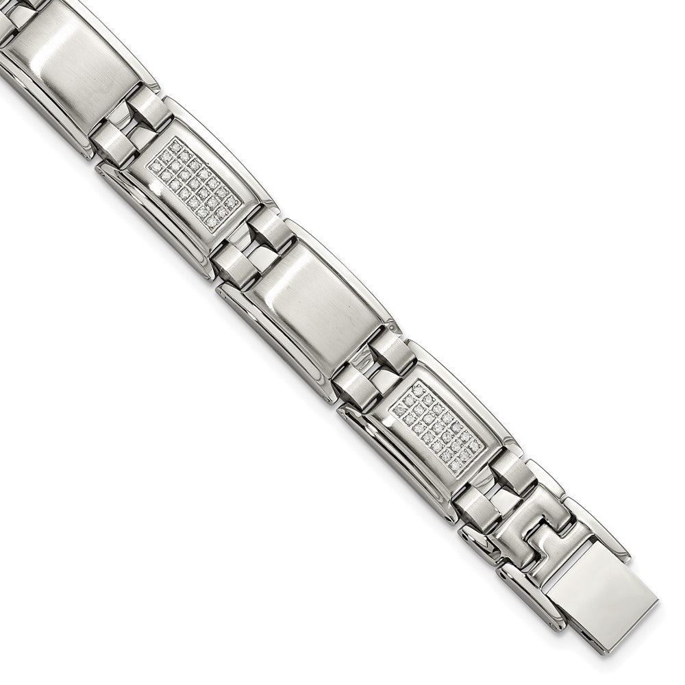 Stainless Steel Polished and Matte 3/4ct tw. Diamond 8.75in Bracelet 8.75 inches
