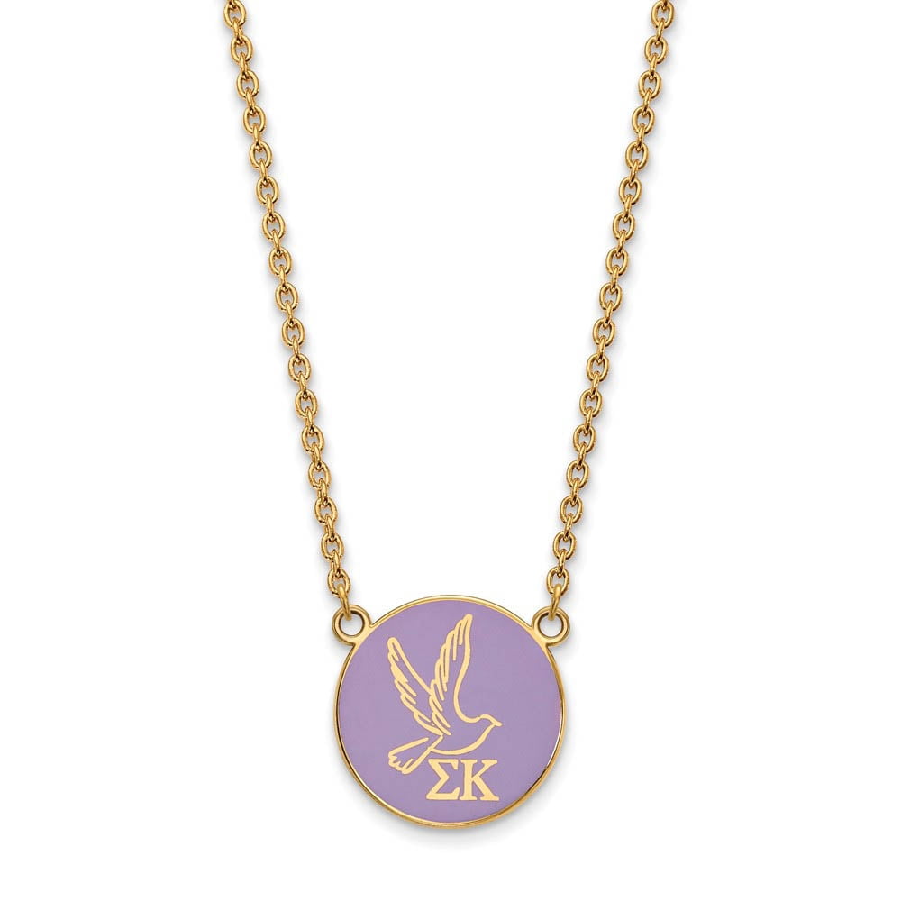 Sterling Silver w/ 14K Yellow Gold-Plated 18in Official Licensed Greek Sororities Sigma Kappa (??) Small Enamel Pendant w/Necklace