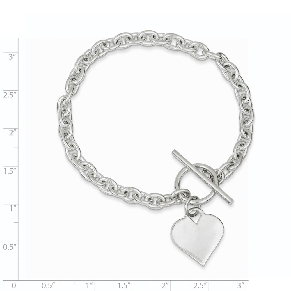 Sterling Silver Engraveable Heart Toggle Bracelet 8 inches