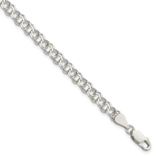 Sterling Silver 5.5mm Double Link Charm Bracelet 7 inches