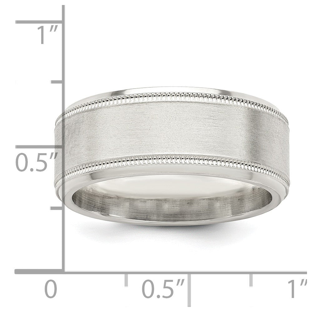Sterling Silver 6mm Brushed Flat Milgrain Beveled Edge Fancy Band Size 11.5