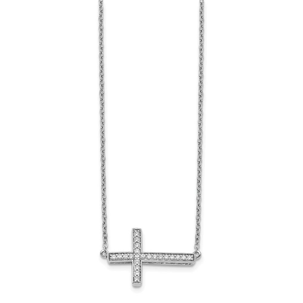 14k White Gold Diamond Sideways Cross 18in Necklace