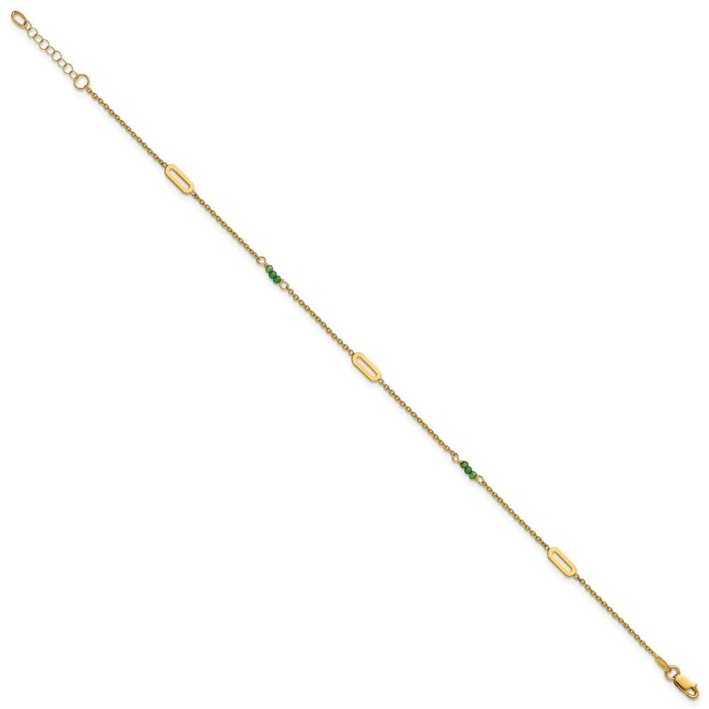 14k Polished Green Zircon Beads and Ovals 9 inch with 1 inch Extender Anklet