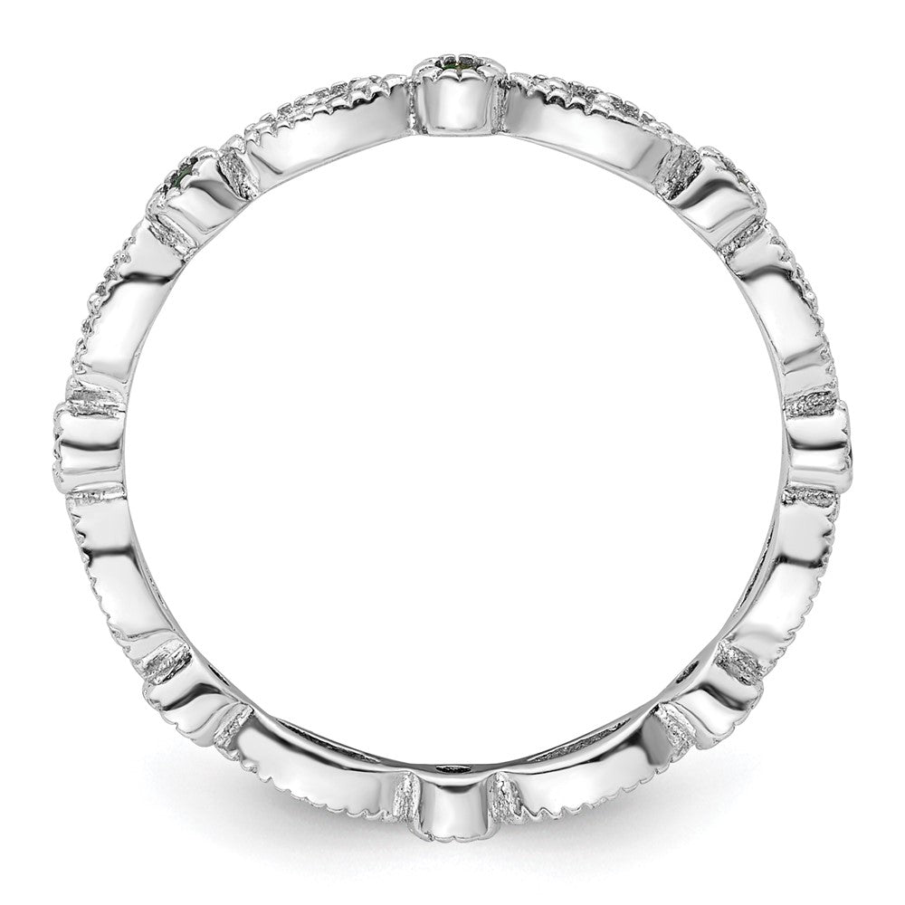 Sterling Silver Stackable Expressions Created Emerald Diamond Ring Size -5