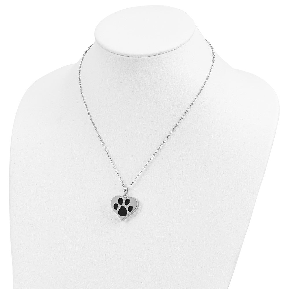 Sentimental Expressions Sterling Silver Rhodium-plated Antiqued Black Paw In Heart Ash Holder 18 Inch Necklace 18 Inches