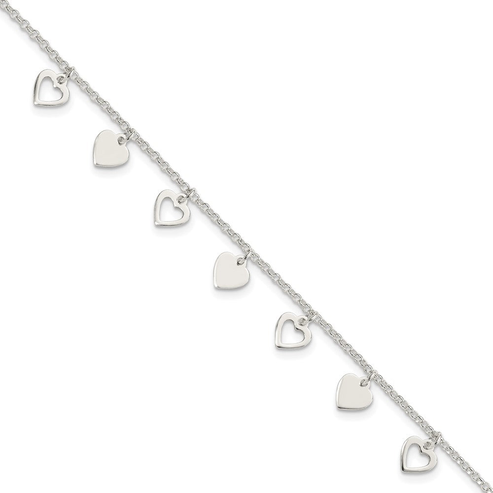 Sterling Silver w/ Hearts Bracelet 7.5 inches
