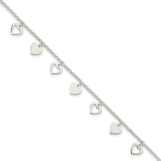 Sterling Silver w/ Hearts Bracelet 7.5 inches