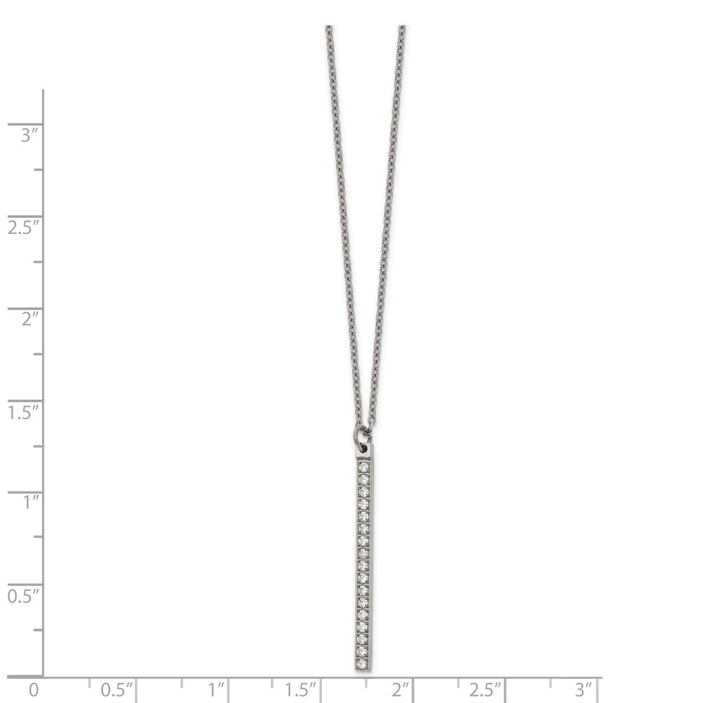 Stainless Steel Polished w/CZ BAR 16in Necklace