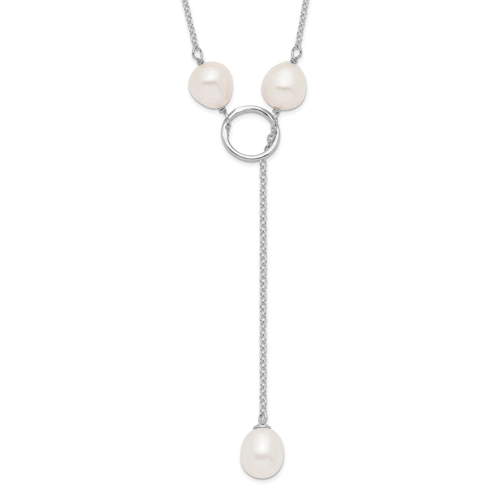 Sterling Silver Rhodium-plated 7-8mm White Teardrop Freshwater Cultured Pearl 13-Station Adjustable Drop Toggle 19 inch Necklace 19 Inches