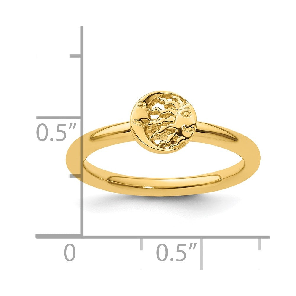 Sterling Silver Stackable Expressions Yellow-plated Sun/Moon Ring Size -8