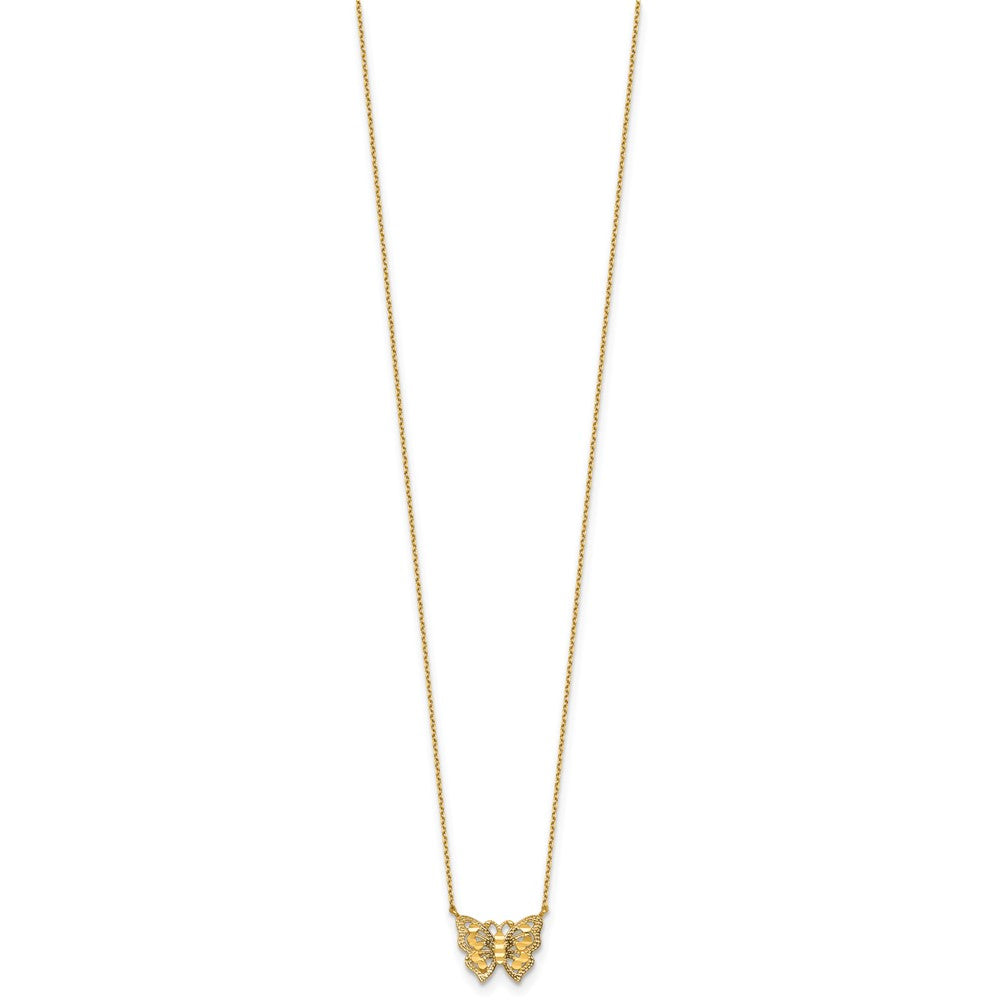 10k Polished and Diamond-cut Pierced Butterfly 15.75 inch with 2 inch Extension Necklace