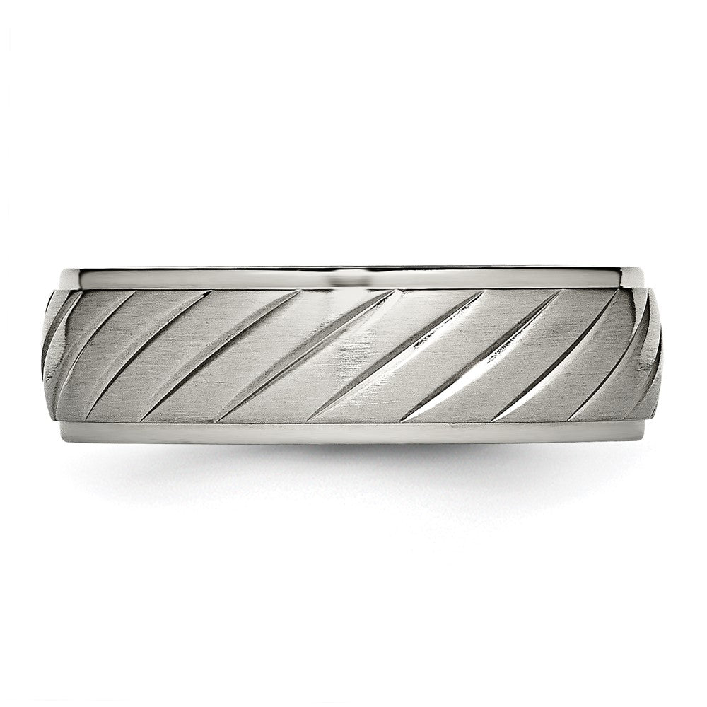 Titanium Brushed and Polished 7mm Grooved Band Size - 11.5