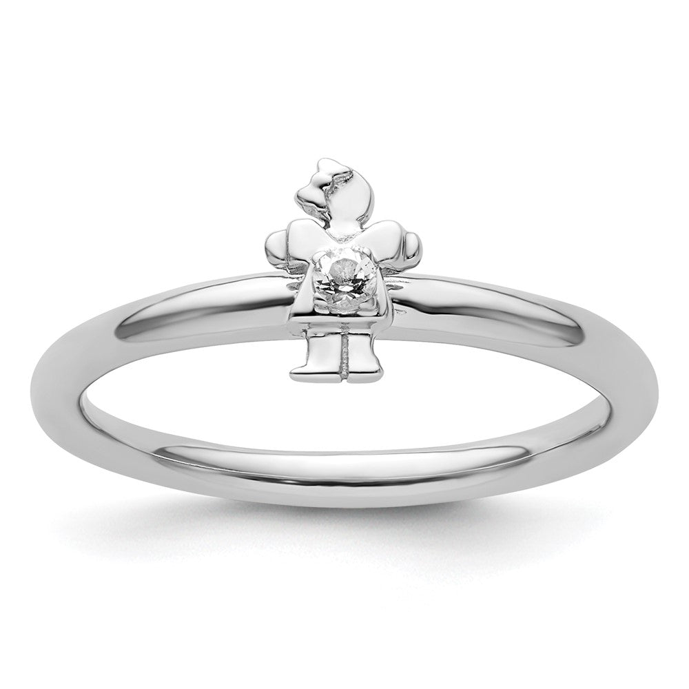 Sterling Silver Stackable Expressions Rhodium White Topaz Girl Ring
